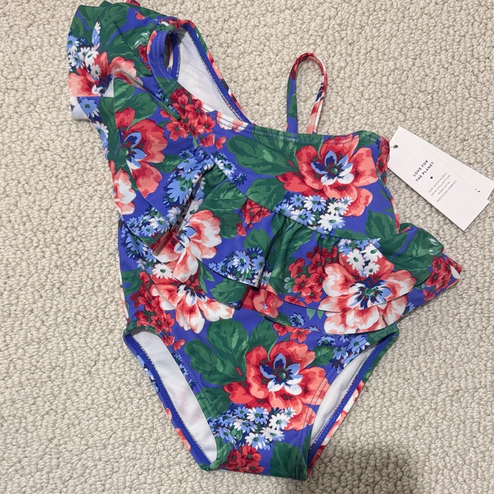 Janie and Jack Floral One Piece in Blue and Red